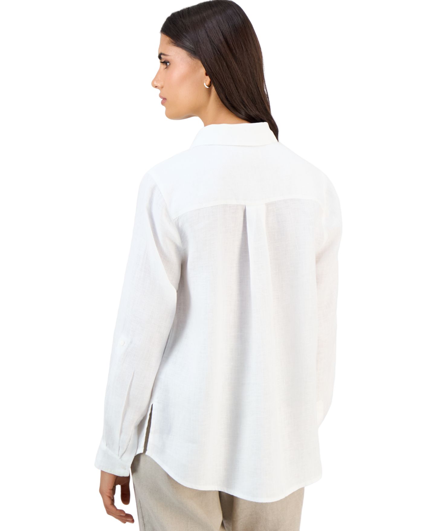 Женская рубашка Charter Club Petite Linen 3/4-Sleeve Roll-Tab, цвет: Яркий белый — фото 6