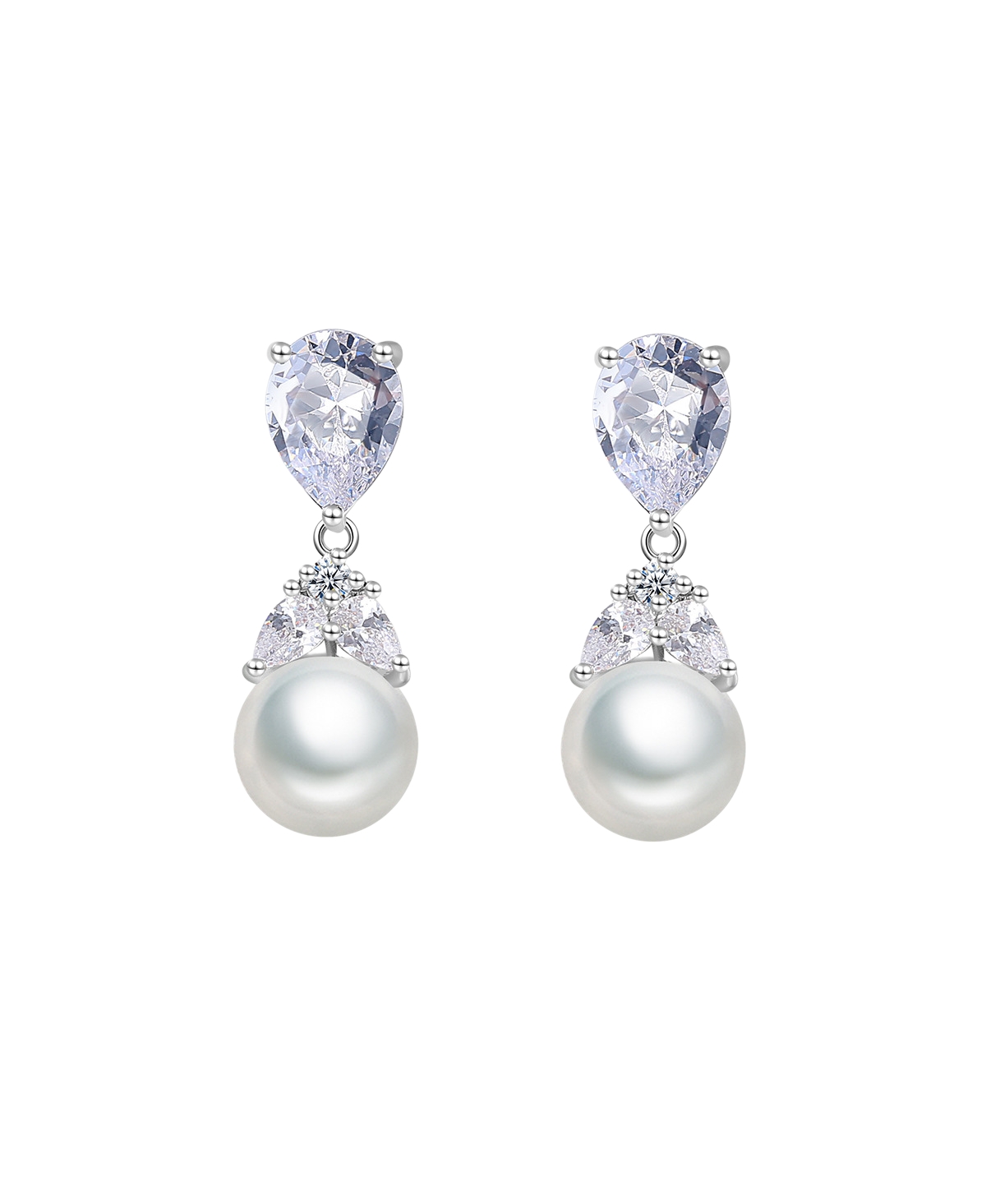 Untamed Petals Crystal and Faux Pearl Silver-Tone Lumi Drop Earrings