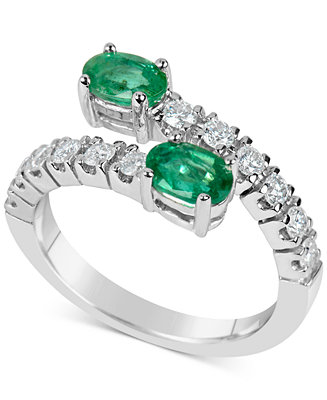 Macy's Emerald (1 ct. t.w.) and Diamond (1/2 ct. t.w.) Bypass Ring in ...