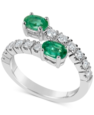 image of Emerald (1 ct. t.w.) and Diamond (1/2 ct. t.w.) Bypass Ring in 14k White Gold