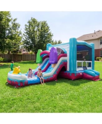 Pop Splash 12 Ft. Tall Vinyl Dual-Lane Slide with Attached Pool and Bounce House Inflatable Combo, Capacity up to 8 Users, Ages 3+