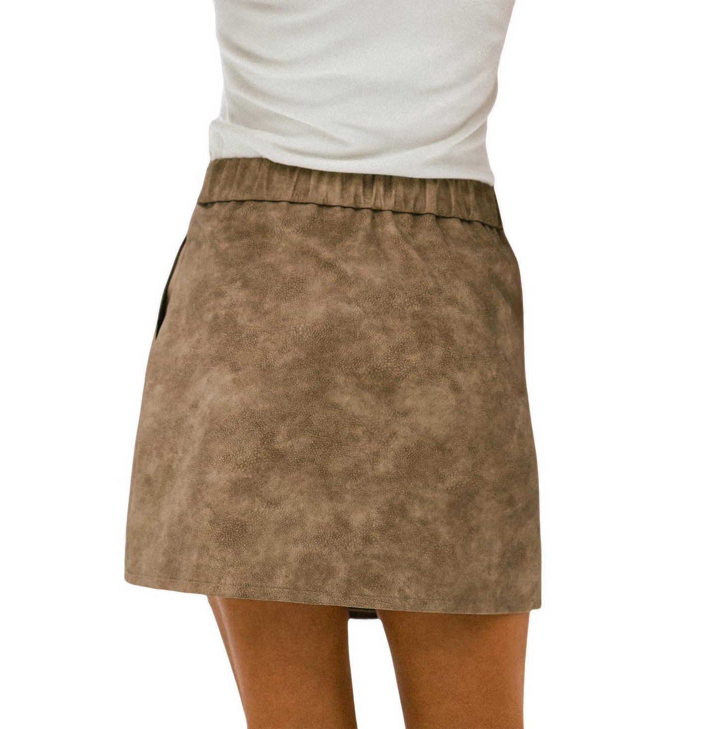 Женская юбка Cupshe Mocha Moment Faux-Suede A-Line Mini, цвет: Средний бежевый — фото 3