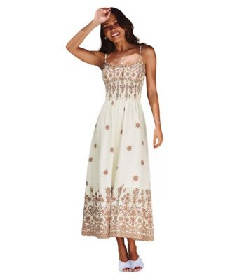 Women's Big Entrance V-Neck Sleeveless Smocked-Waist Maxi Dress