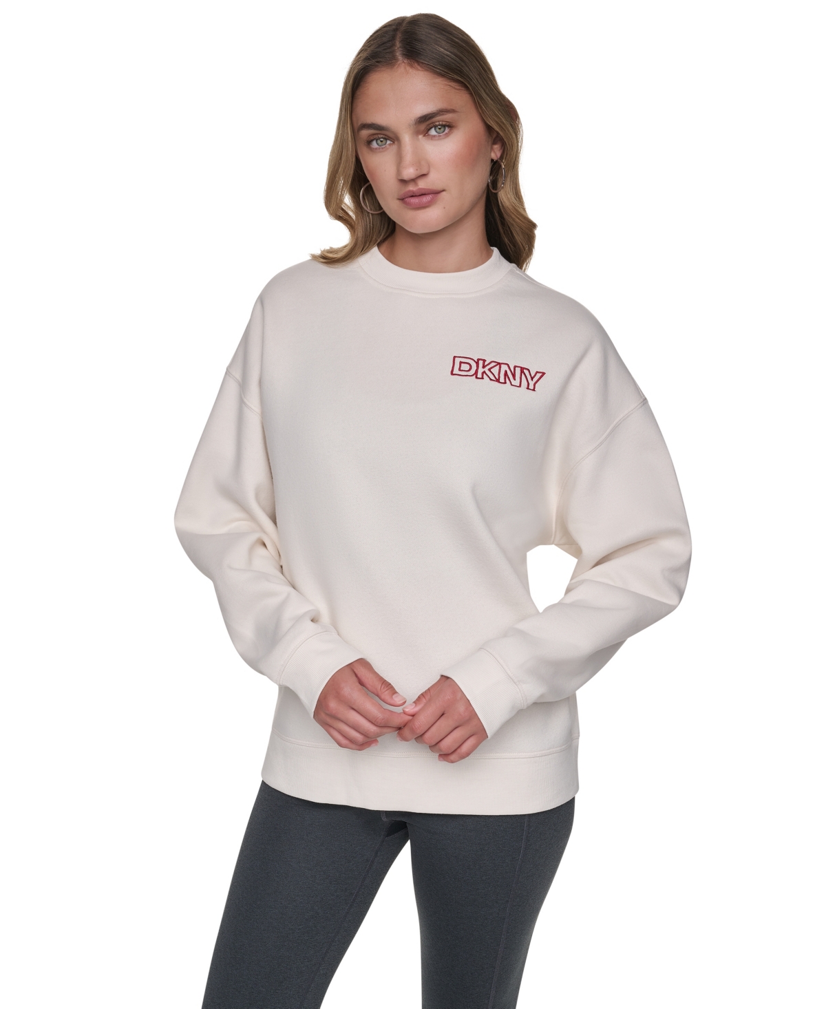 Dkny Sport Women's Oversized Crewneck Embroidered Pullover