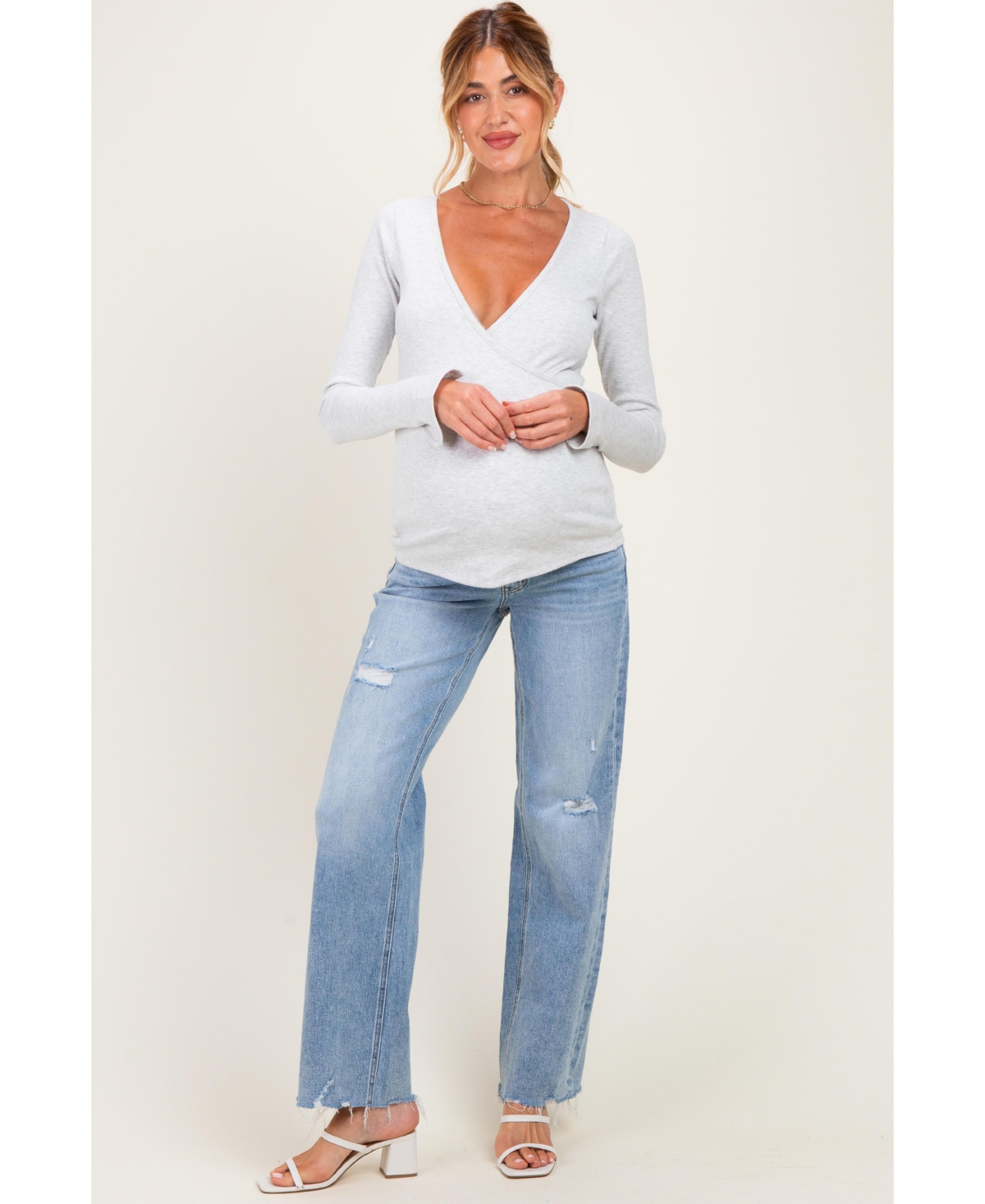 Pinkblush Women's Light Blue Distressed Fringe Hem Wide Leg Jeans
