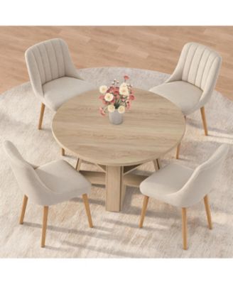 43.3 Inch Round Dining Table Set with Upholstered Chairs, Wood Kitchen Table