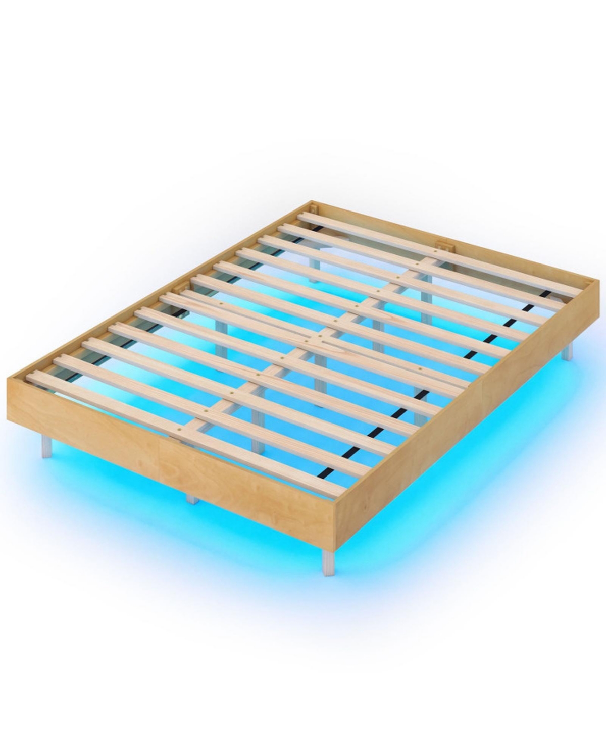 Sugift Full Size Floating Platform Bed Frame with Led Lights for Bedroom - Natural
