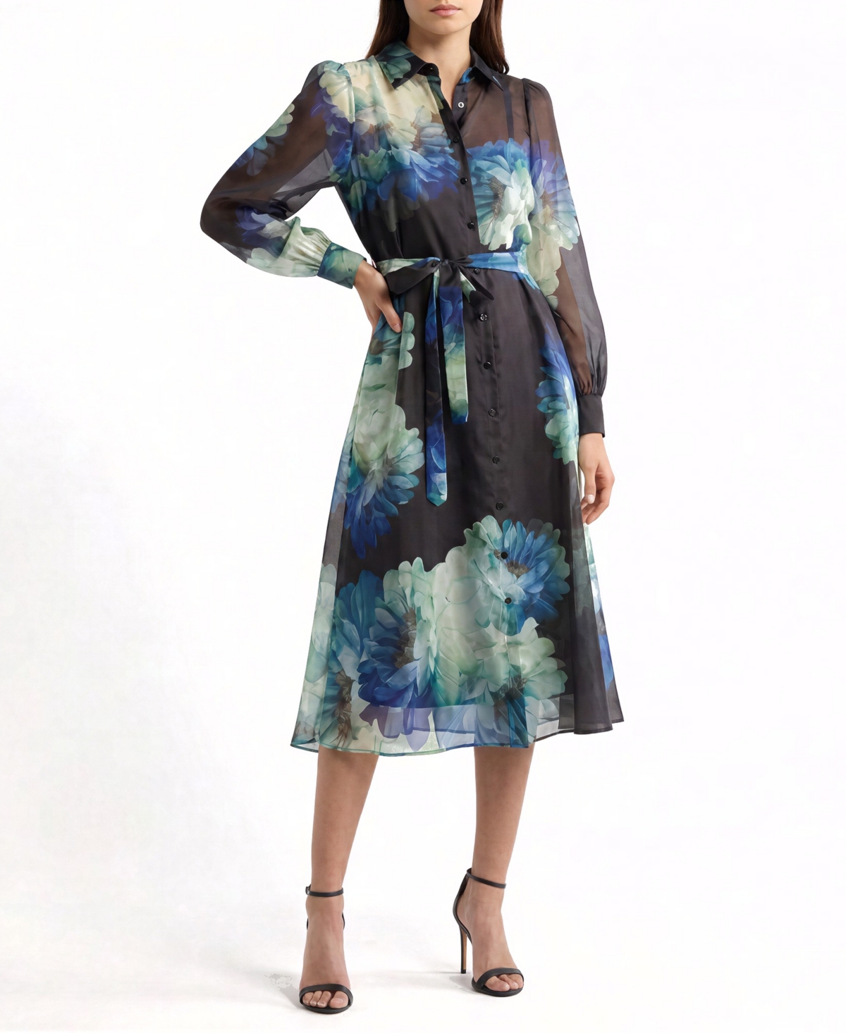 Elie Tahari Women's Romy Floral-Print Midi Long-Sleeve Dress