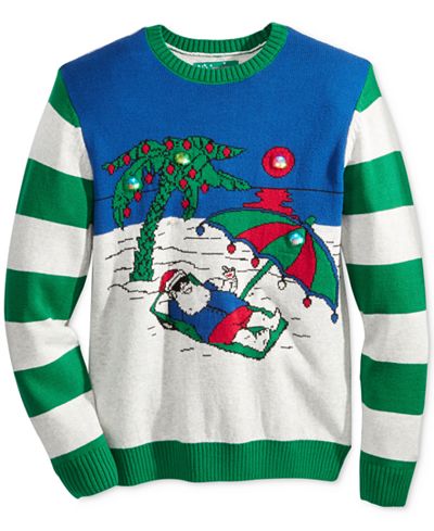 Ugly Christmas Sweater Men's Light-Up Beach Santa Sweater