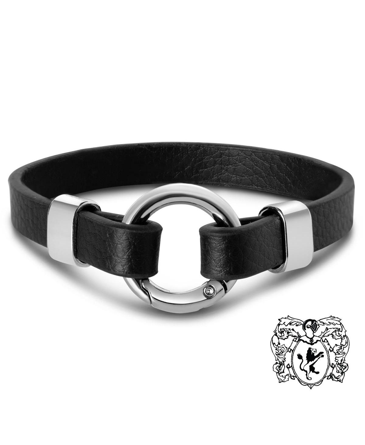 Bruno Magli Men's Silver-Tone Stainless Steel Leather Bracelet with Ring Clasp
