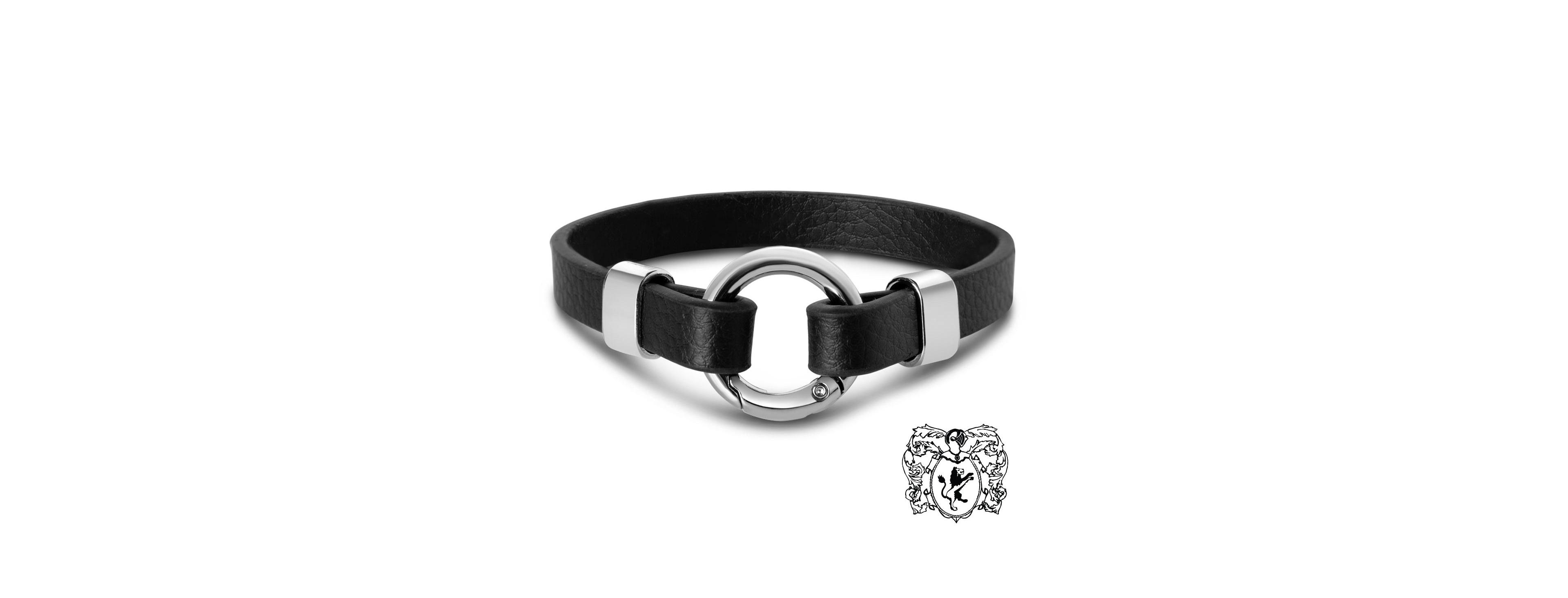 Bruno Magli Men's Silver-Tone Stainless Steel Leather Bracelet with Ring Clasp
