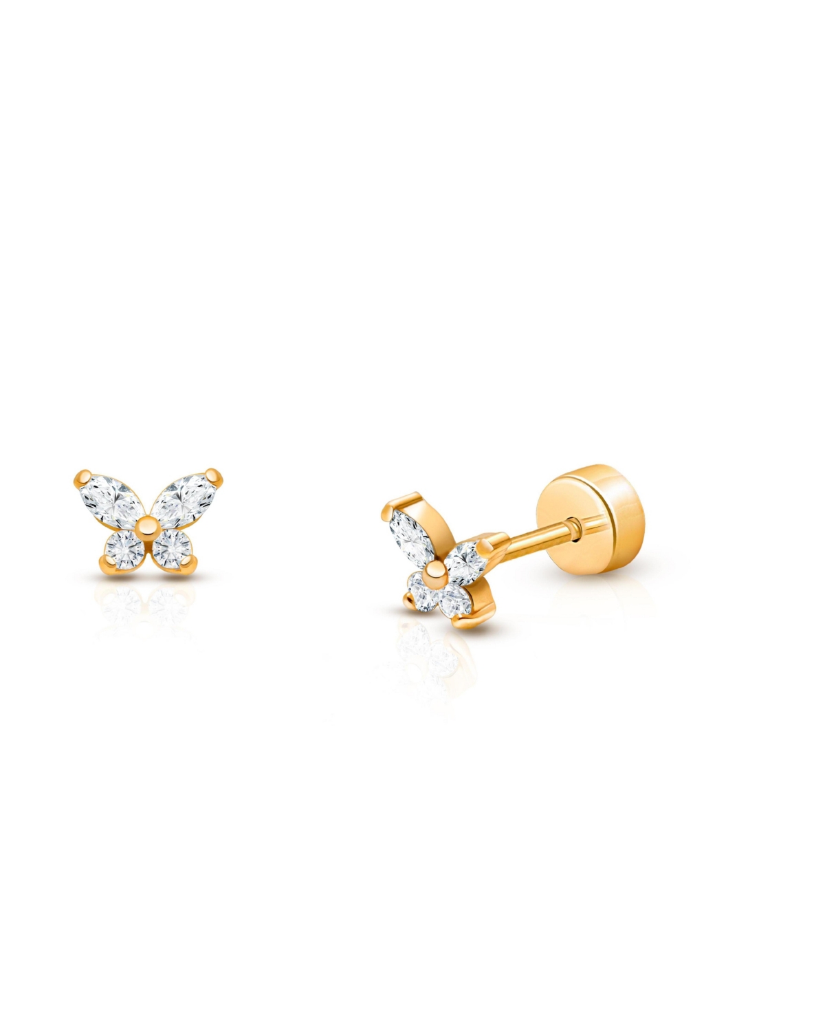 Tiny Blessings Butterfly Shimmer Screw-Back Hypoallergenic 14K Gold Studs - 14k yellow gold