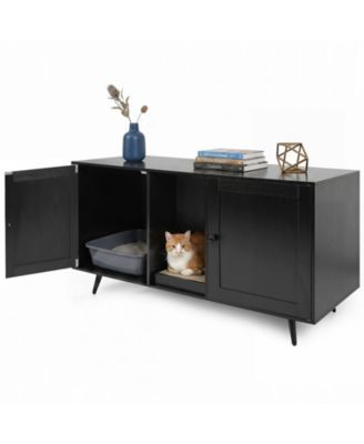 Double Cat Litter Box Enclosure Scratching Pad Double Rooms for Indoor