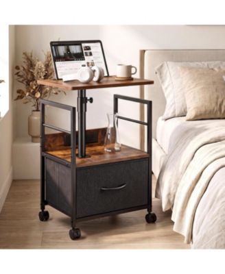 Swivel Lift Top Nightstand with Charging Station, Mobile Bedside Table with Wheels