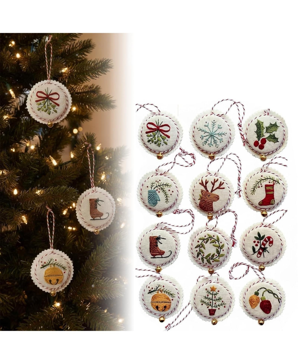 Aeelike Christmas Embroidery Kit 12 Diy Ornament Set for Beginners