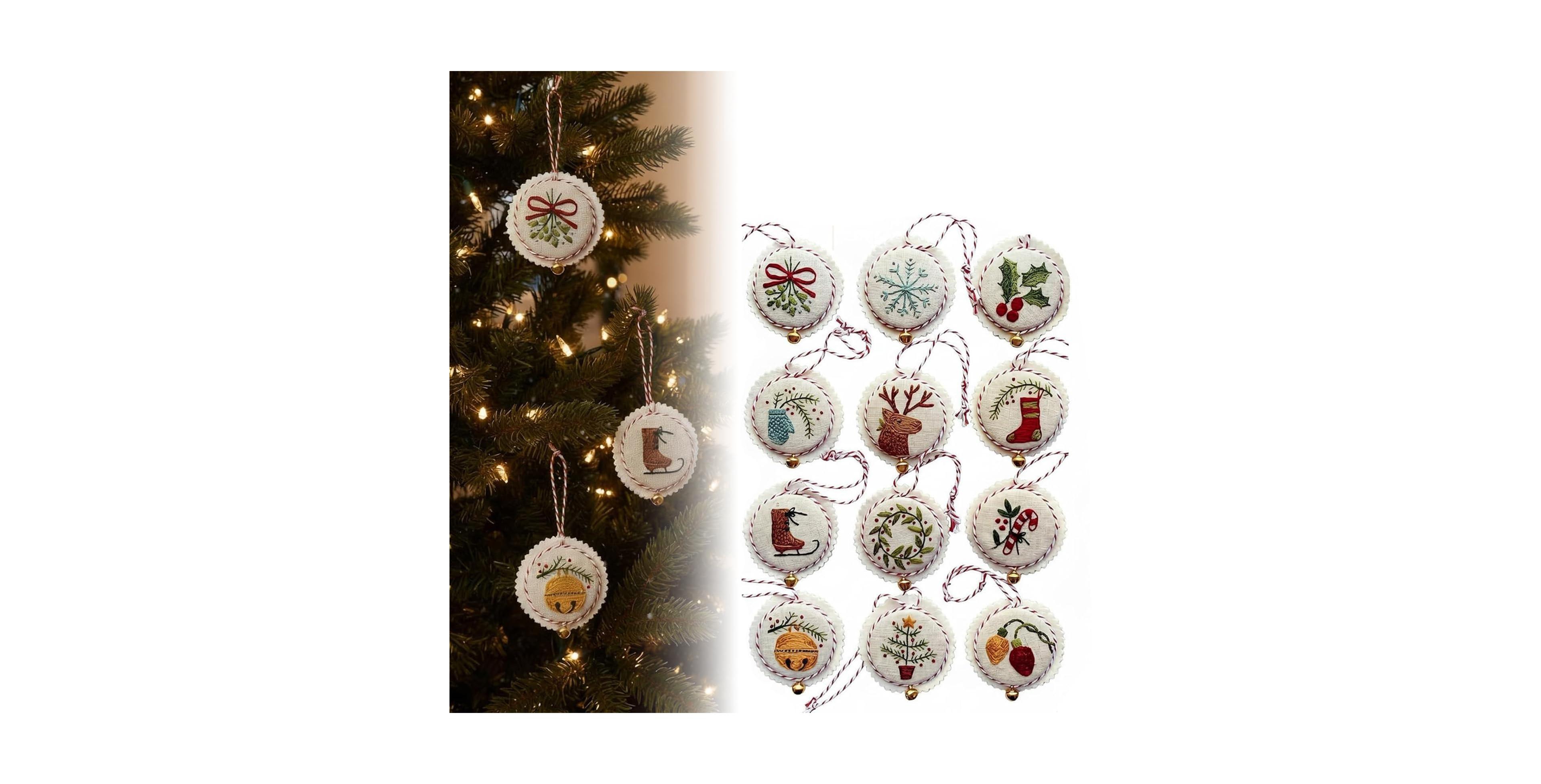 Aeelike Christmas Embroidery Kit 12 Diy Ornament Set for Beginners