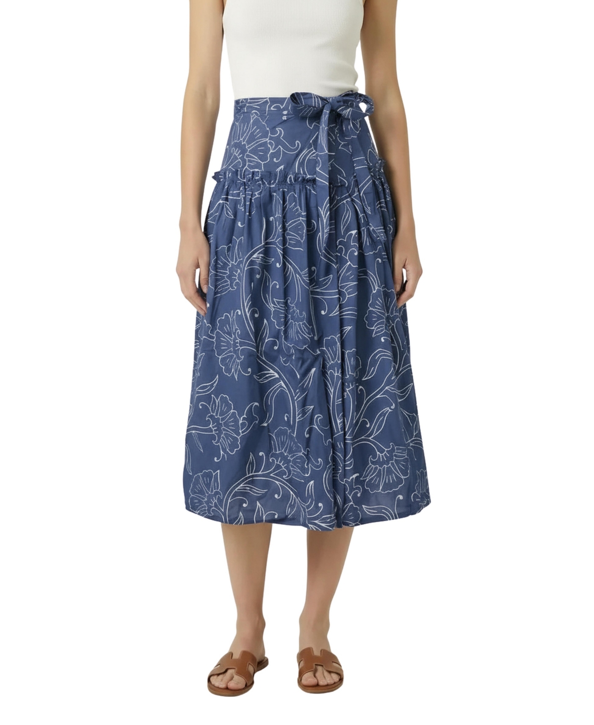 Modenaire Women's Floral-Print High-Waisted Midi Skirt