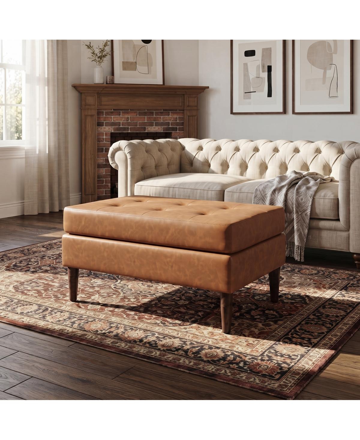 Streamdale Furniture Upholstered Pu Leather Ottoman, Solid Wooden Legs