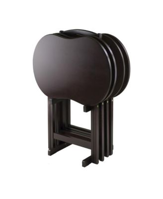 Dark Espresso Solid Wood TV Tray Set - Folding Snack Tables with Stand