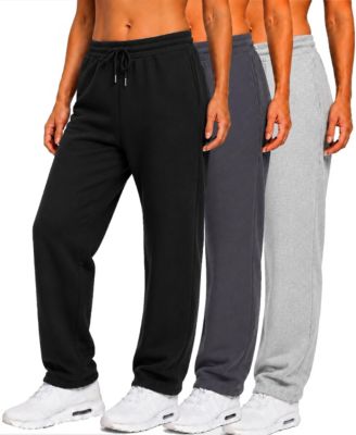 Women's Loose-Fit Heavyweight Fleece Open-Bottom Sweatpants, 3-Pack