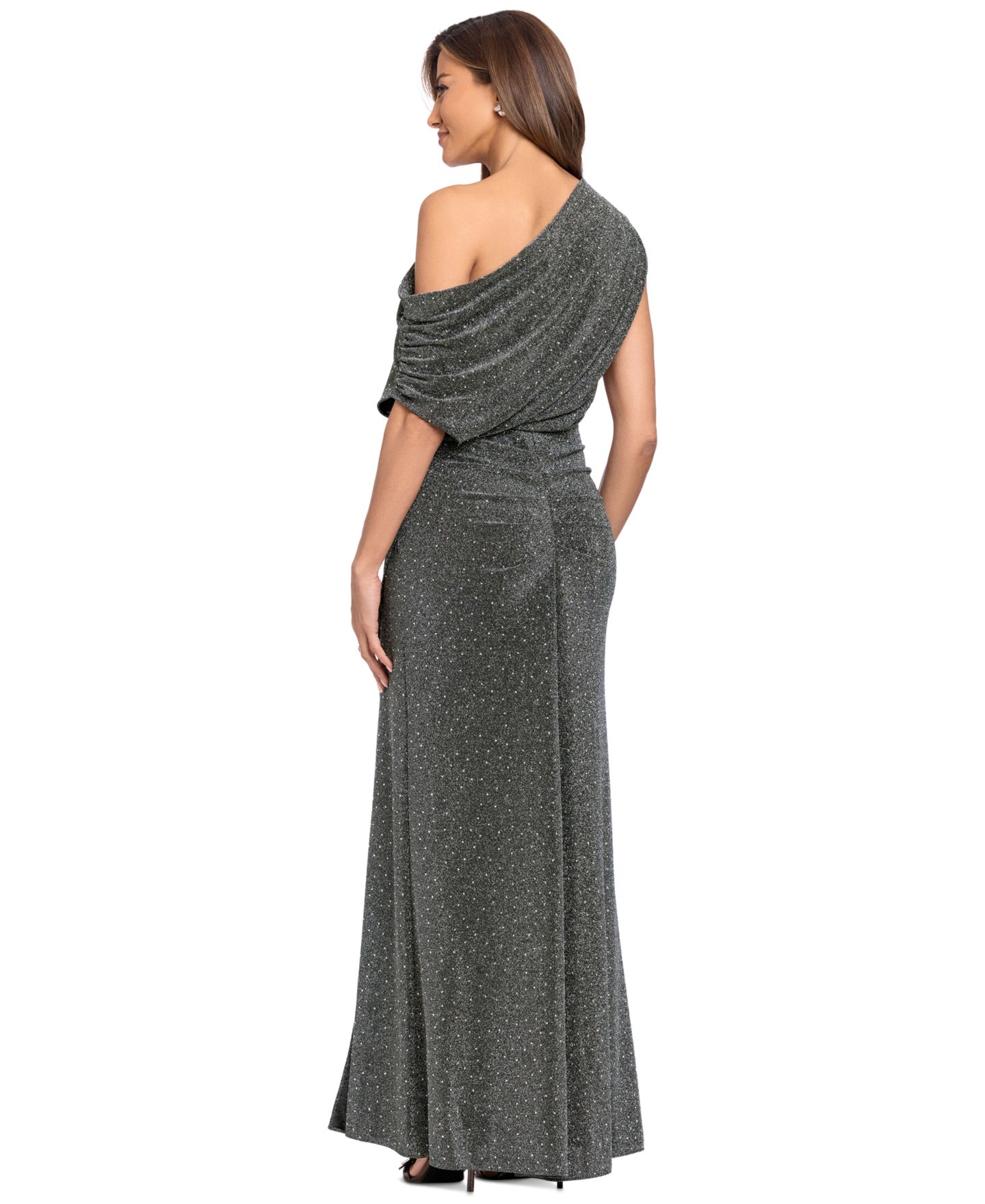 Женское платье Betsy & Adam Off-the-Shoulder Studded Knit Long Gown, цвет: Чёрный серебряный — фото 4