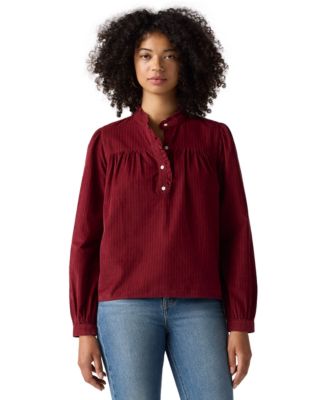 Women's Perla Long-Sleeve High-Neck Button-Front Corduroy Blouse