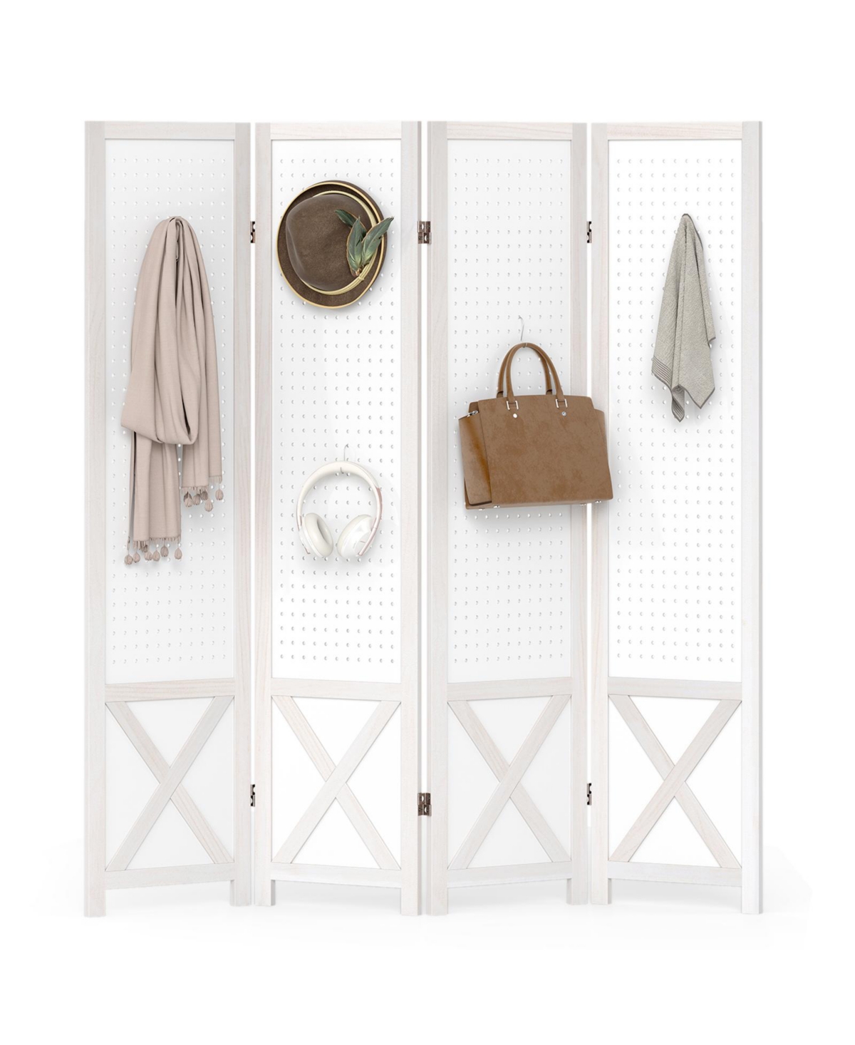 Gymax 4-Panel Pegboard Room Divider 67'' Tall Foldable Privacy Screen For Home - White