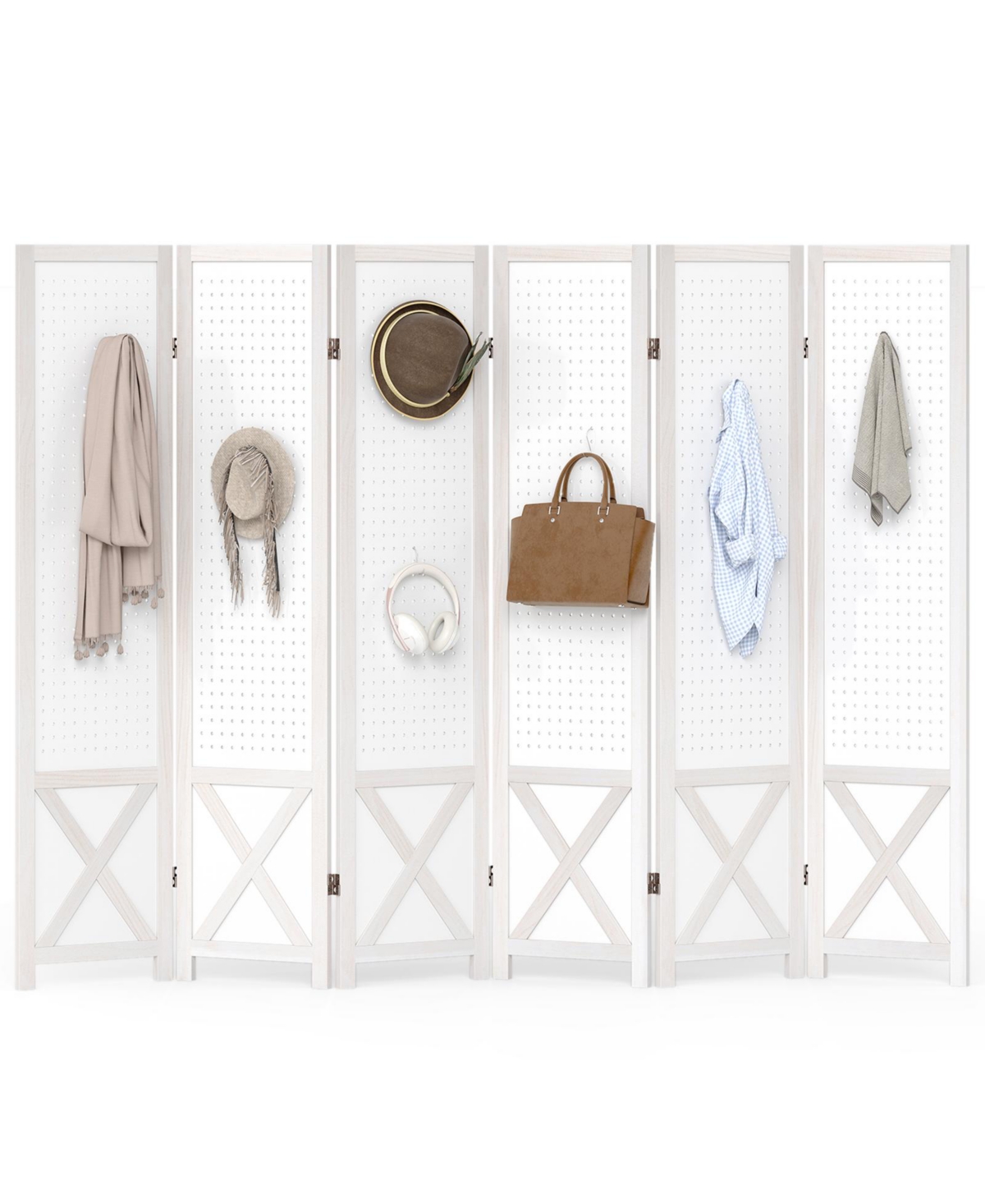 Gymax 6-Panel Pegboard Room Divider 67'' Tall Foldable Privacy Screen For Home - White