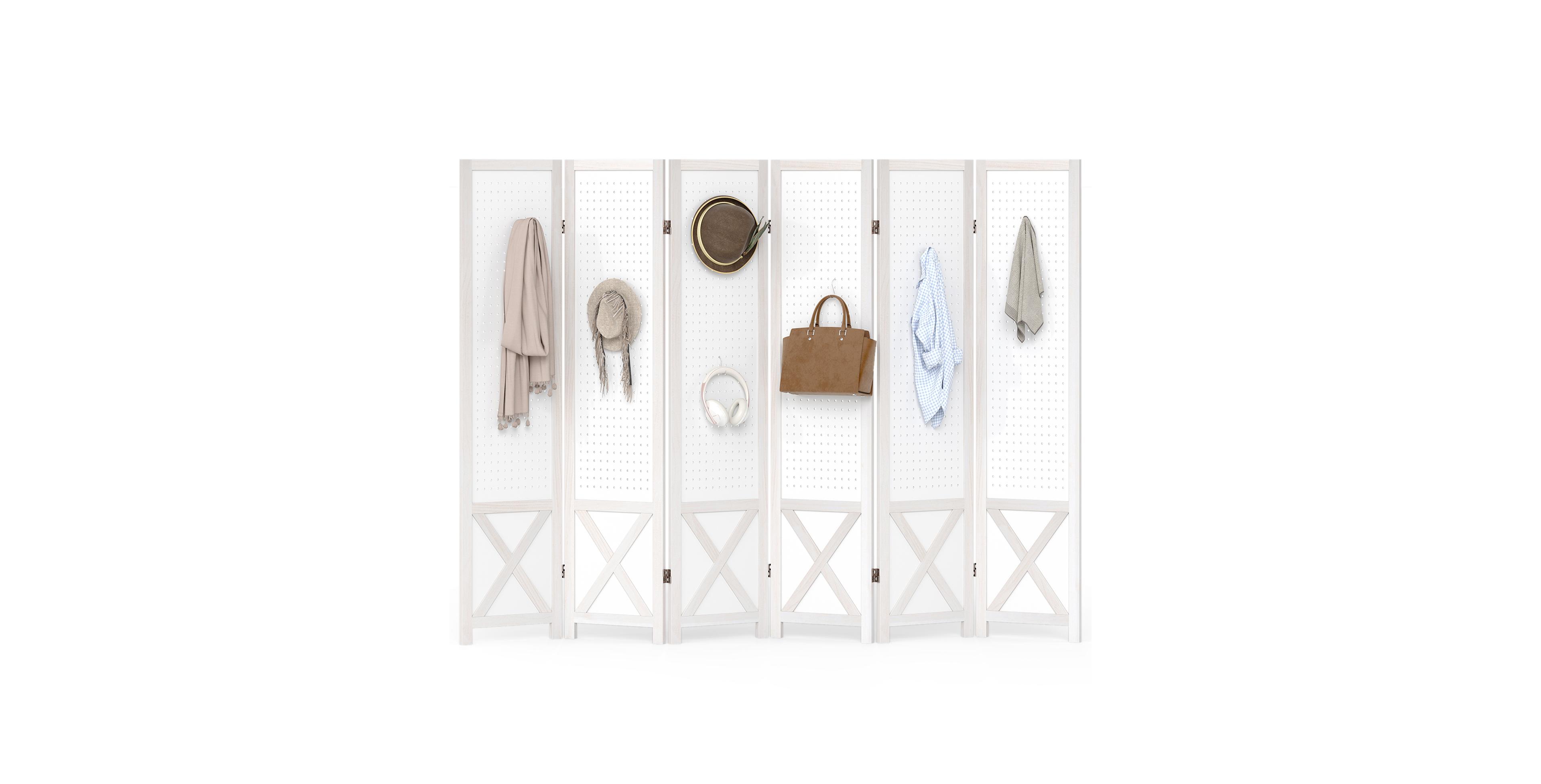 Gymax 6-Panel Pegboard Room Divider 67'' Tall Foldable Privacy Screen For Home