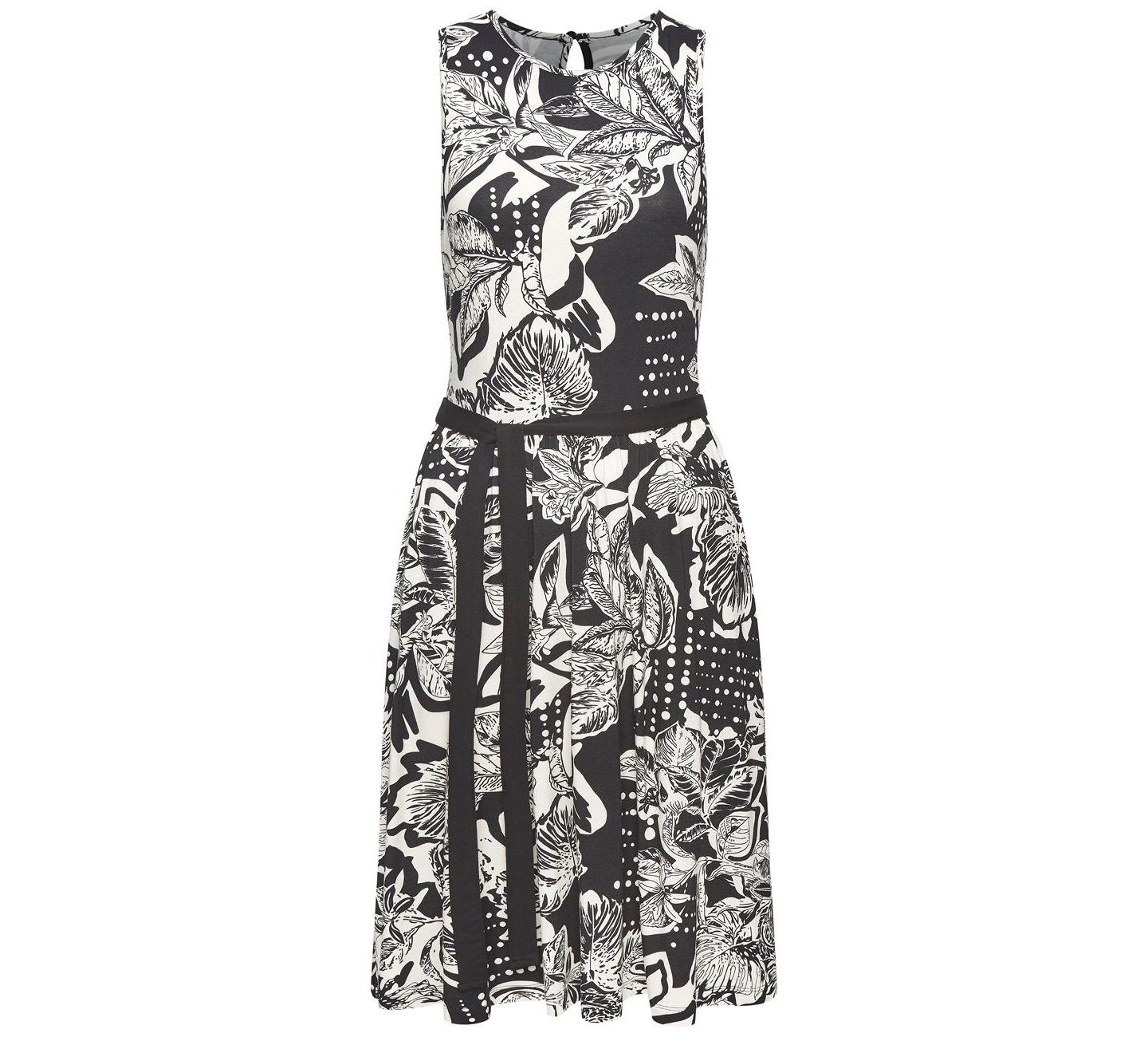 Женское платье Lascana Floral-Print Fit-and-Flare Sleeveless, цвет: Чёрный / Молочный — фото 4