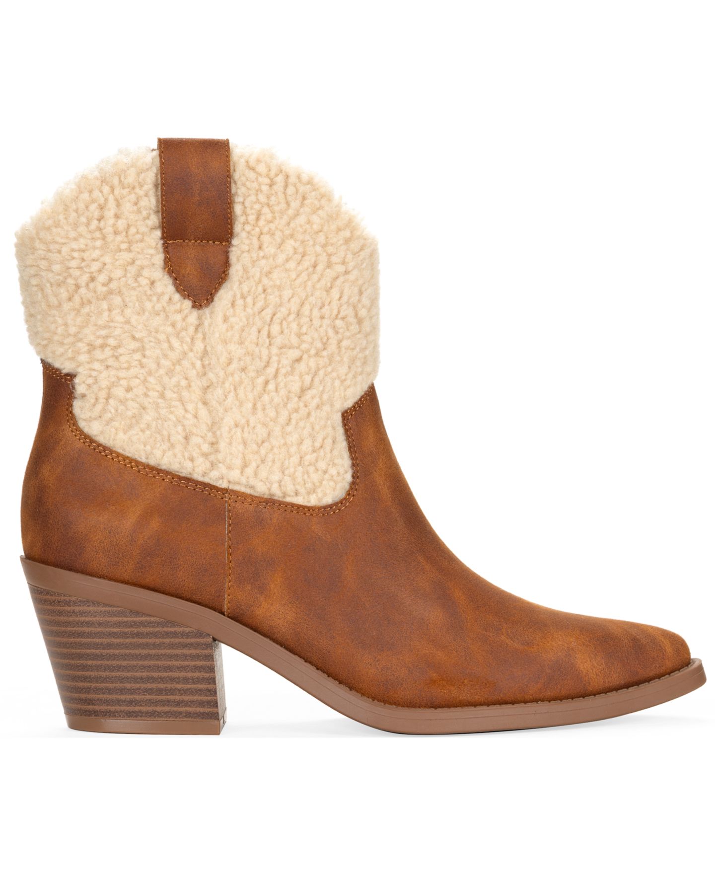 Женские ботинки Wild Pair Leiila Block Heel Pointed Toe Shearling Booties, цвет: Коричневый — фото 2