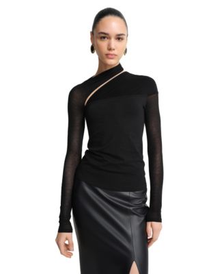 Women's Zola Asymmetric Cutout Sheer-Sleeve Top