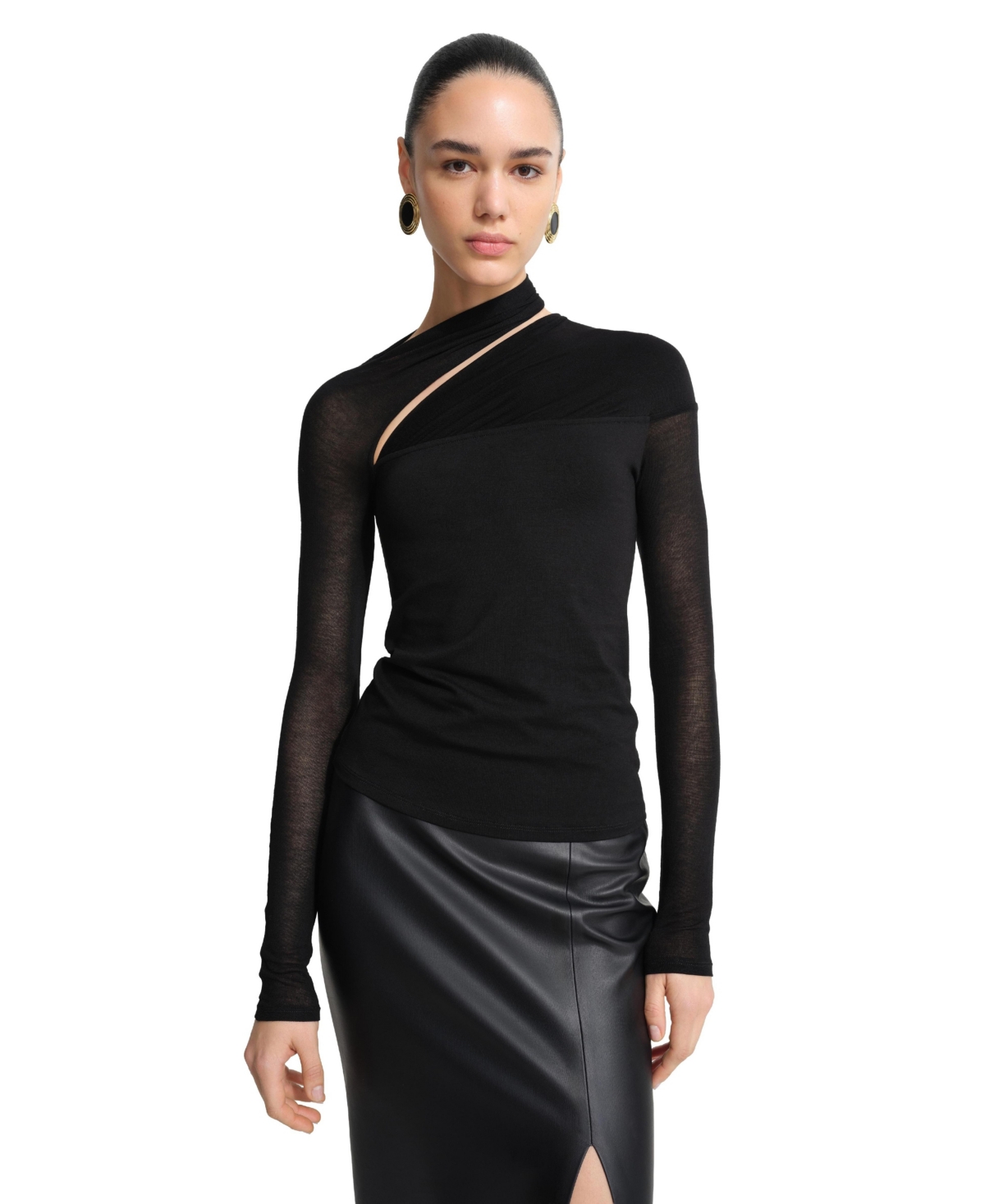 Marcella Women's Zola Asymmetric Cutout Sheer-Sleeve Top