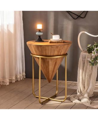  Minimalist Wood and Cone Round Accent Table for Living Room