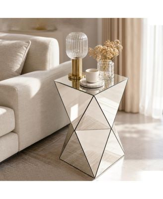  Champagne Mirrored Geometric Modern Luxe Accent End Table