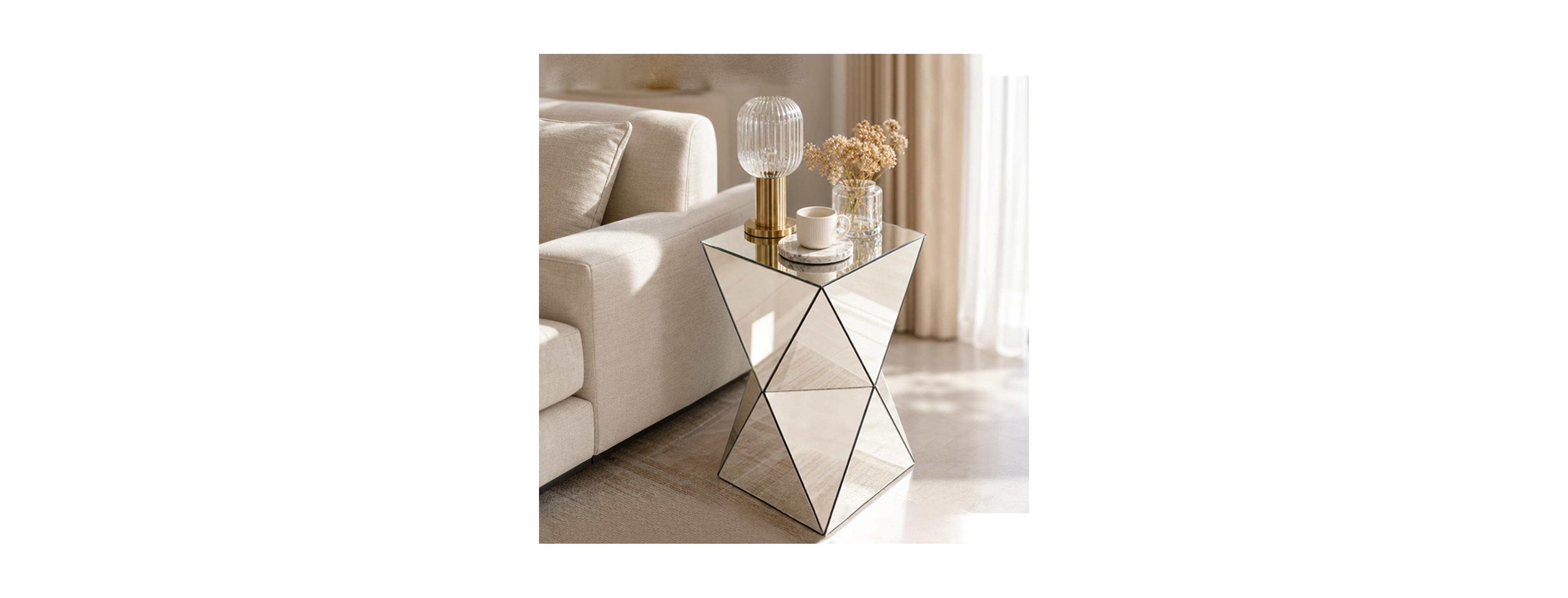 Streamdale Furniture Champagne Mirrored Geometric Modern Luxe Accent End Table