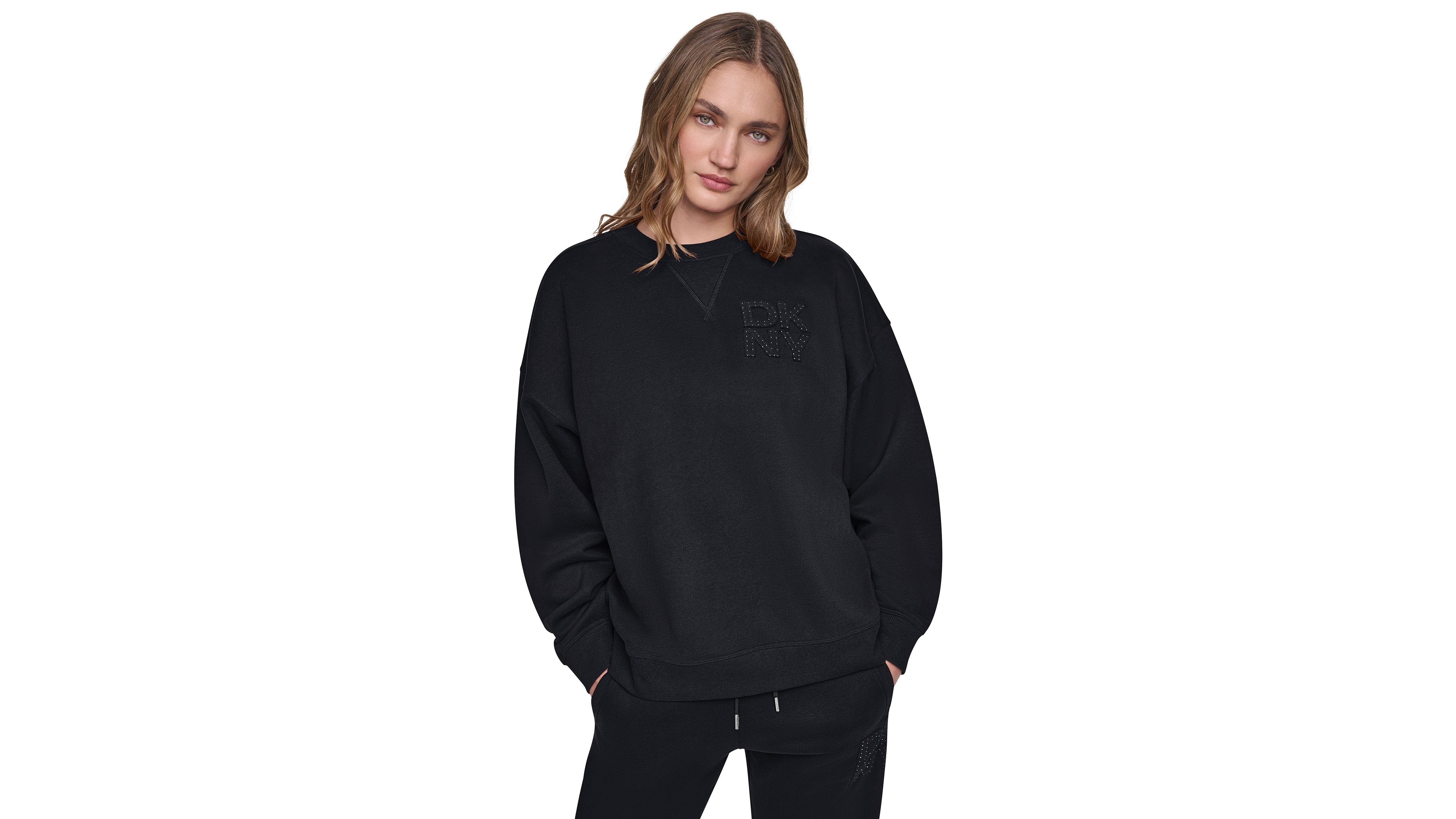Dkny Sport Women's Oversized Drop-Shoulder Rhinestone Applique Sweatshirt