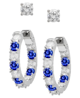 Lab-Grown Blue and White Sapphire Hoop Earrings (4.9 ct. t.w.) in Sterling Silver