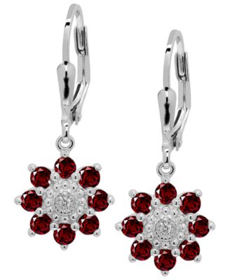 Garnet Floral Chandelier Drop Leverback Earrings (1-1/4 ct. t.w.) in Sterling Silver