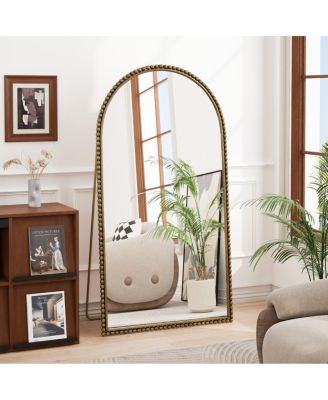 65.8" Vintage Arched Full Length Mirror with Stand Freestanding Iron Floor Mirror