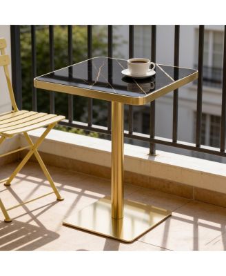 24" Modern Faux Marble Bistro Table with Pedestal Base
