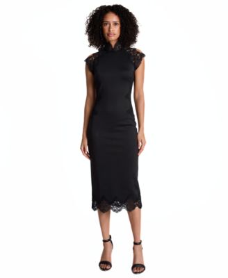 Women's Mock-Neck Lace Midi Dress