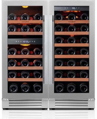 30 Inch Wine Cooler,3 color LED Wine Fridge, Hold 28+33 Bottles Freestanding or Built-in 40degree(s)F-65degree(s)F