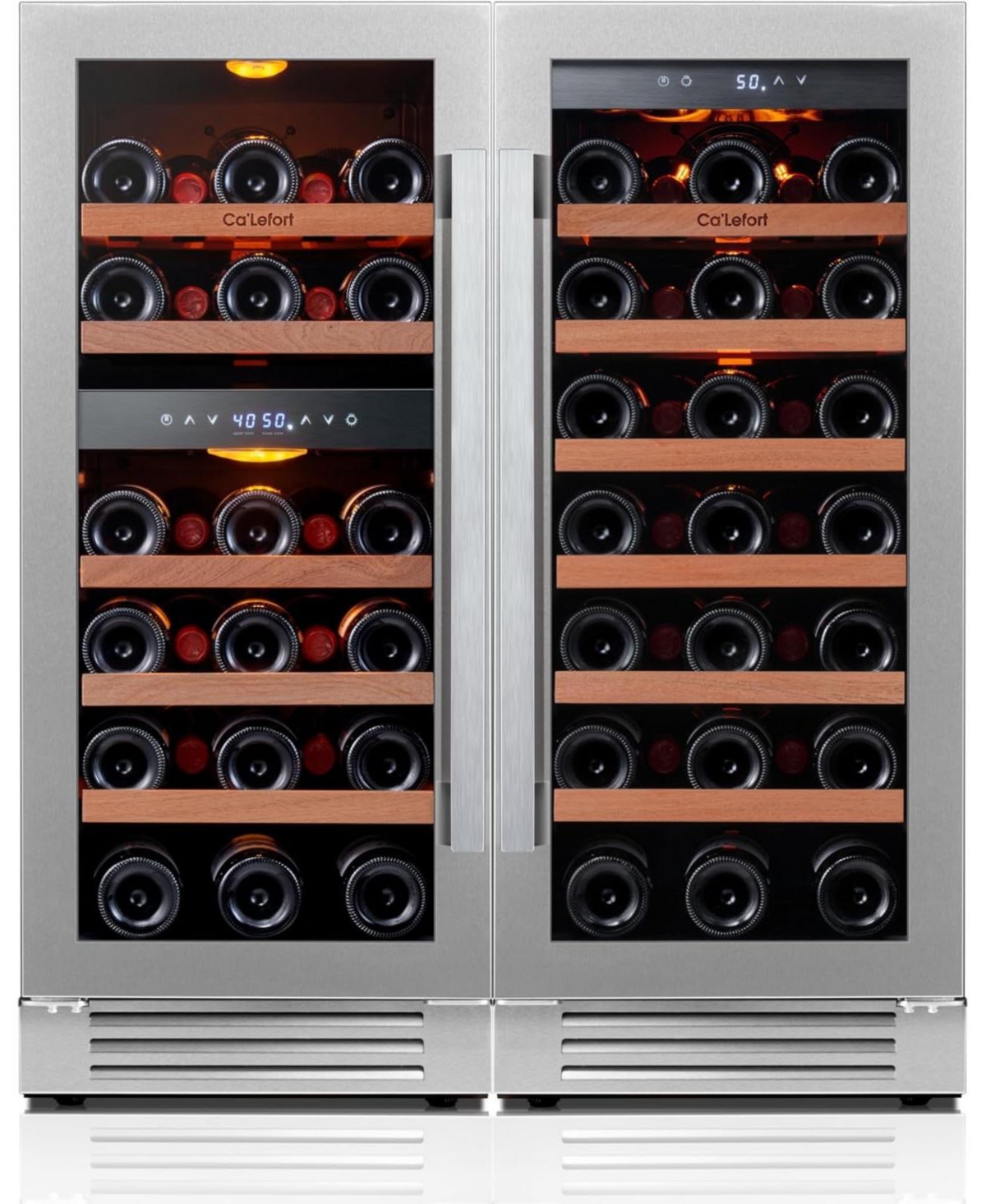 Ca'Lefort 30 Inch Wine Cooler,3 color Led Wine Fridge, Hold 28+33 Bottles Freestanding or Built-in 40degree(s)F-65degree(s)F