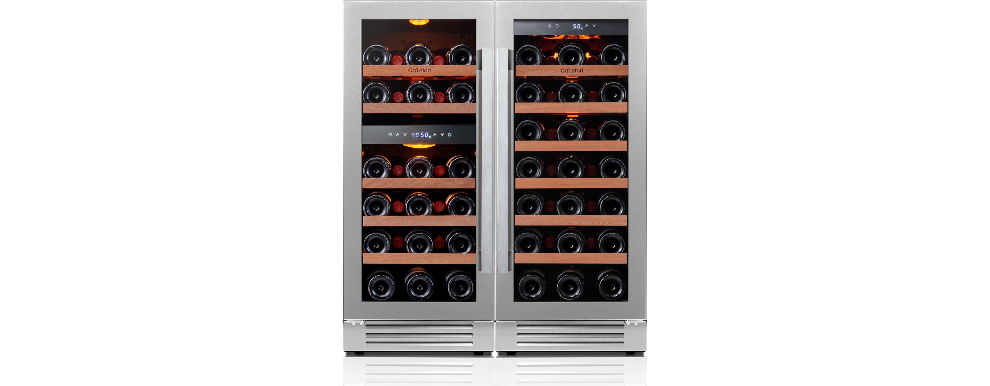 Ca'Lefort 30 Inch Wine Cooler,3 color Led Wine Fridge, Hold 28+33 Bottles Freestanding or Built-in 40degree(s)F-65degree(s)F