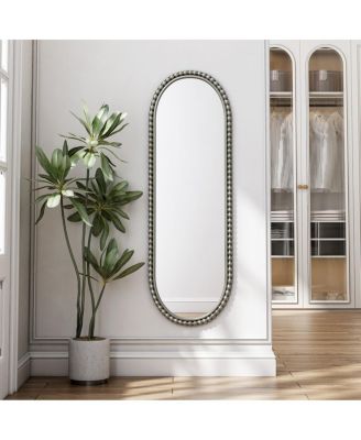 47" x 16" Vintage Oval Wall Mirror with Decorative Iron Frame Vertical Accent Mirror