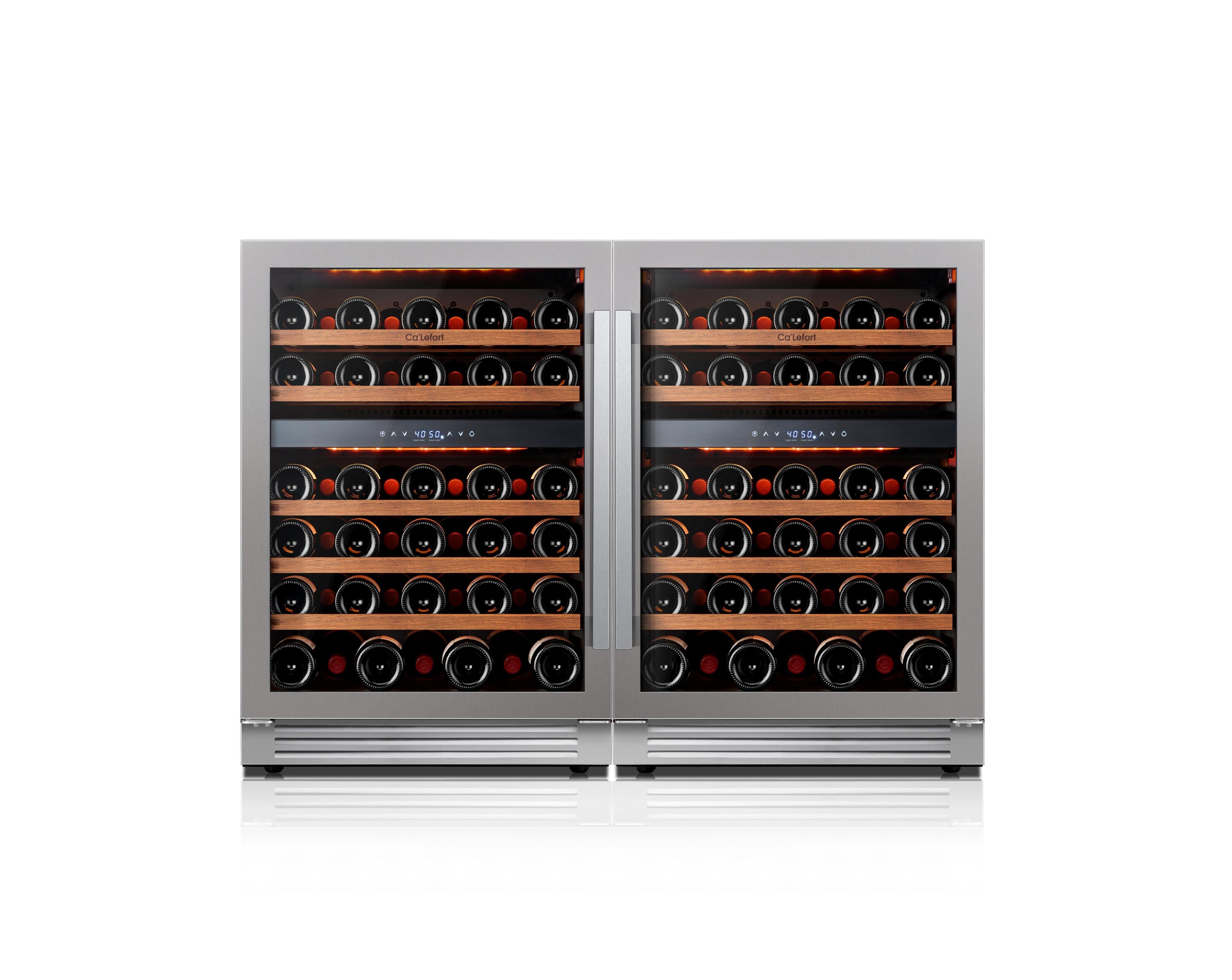 Ca'Lefortb 48 Inch Cooler Fridge Bundle,3 color Led Wine Fridge,40degree(s)F-65degree(s)F Adjustable Temperature,Hold 104 Bottles With 2 Doors