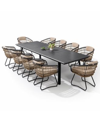 7/9/11-Piece Outdoor Patio Dining Set Aluminum Dining Table with Umbrella Hole and PE Rattan Chairs