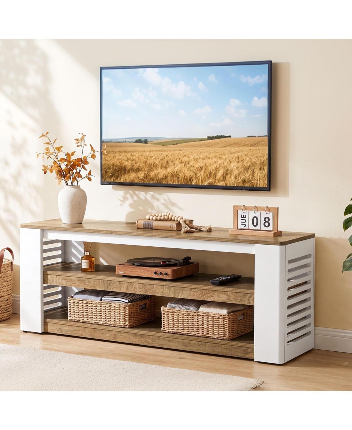 Tribesigns 63" Farmhouse Tv Stand for 55/60/65/75-Inch TVs, 3-Tier