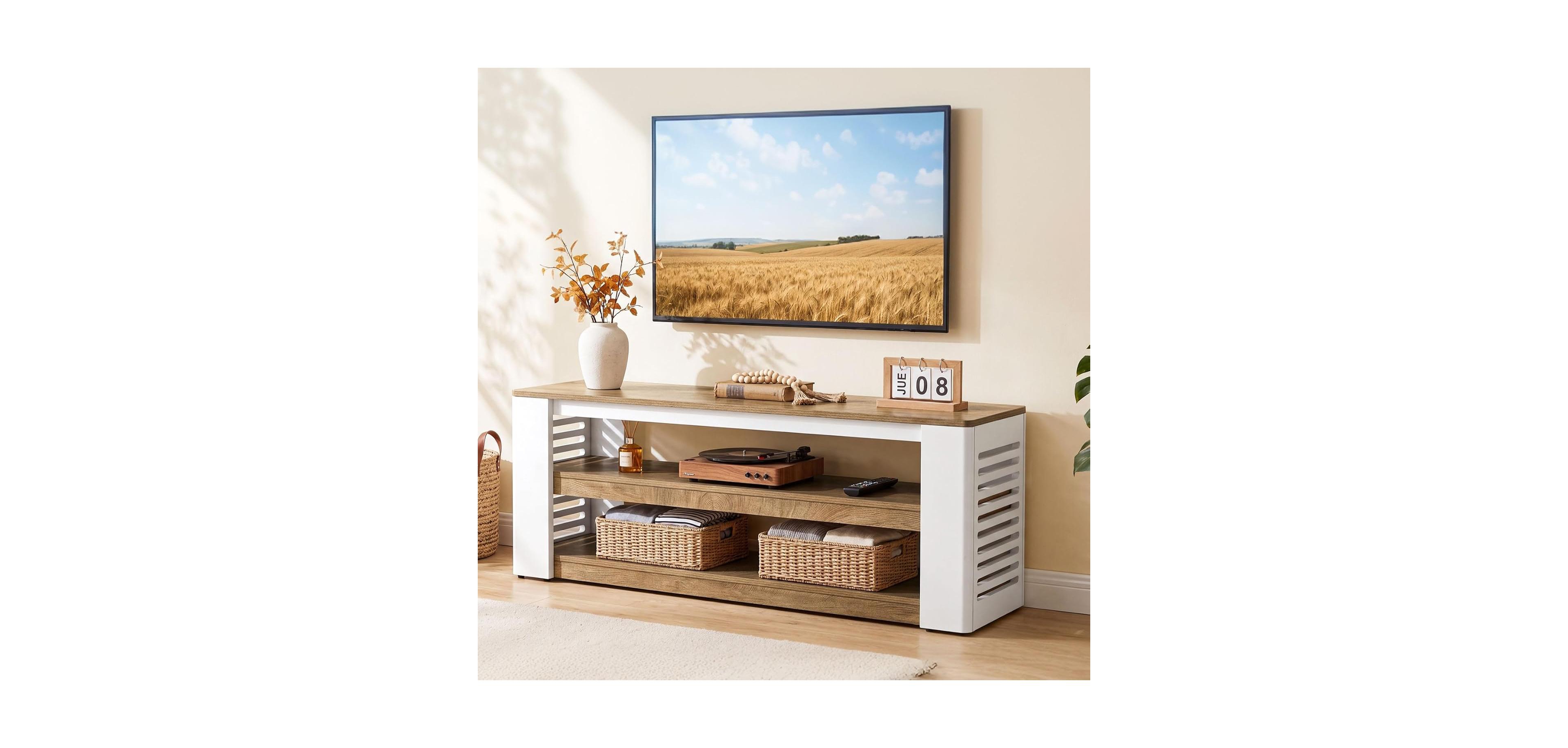 Tribesigns 63" Farmhouse Tv Stand for 55/60/65/75-Inch TVs, 3-Tier